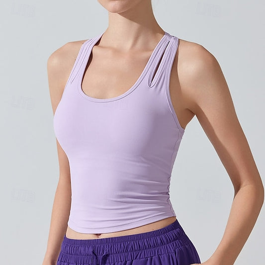 Women's Solid Colored Tank Top Sport Top Build-in Bra UV