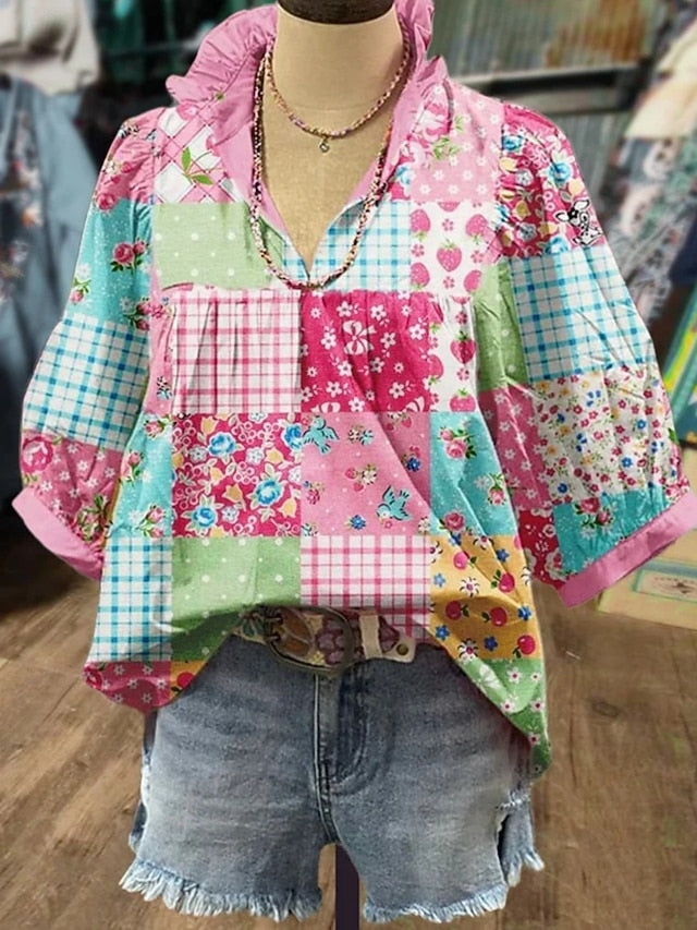 Women's Shirt Print Floral Stylish Modern Boho Half Sleeve