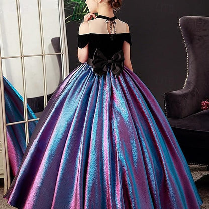 Short Girls' Color Sleeve Kids Party Solid Dress