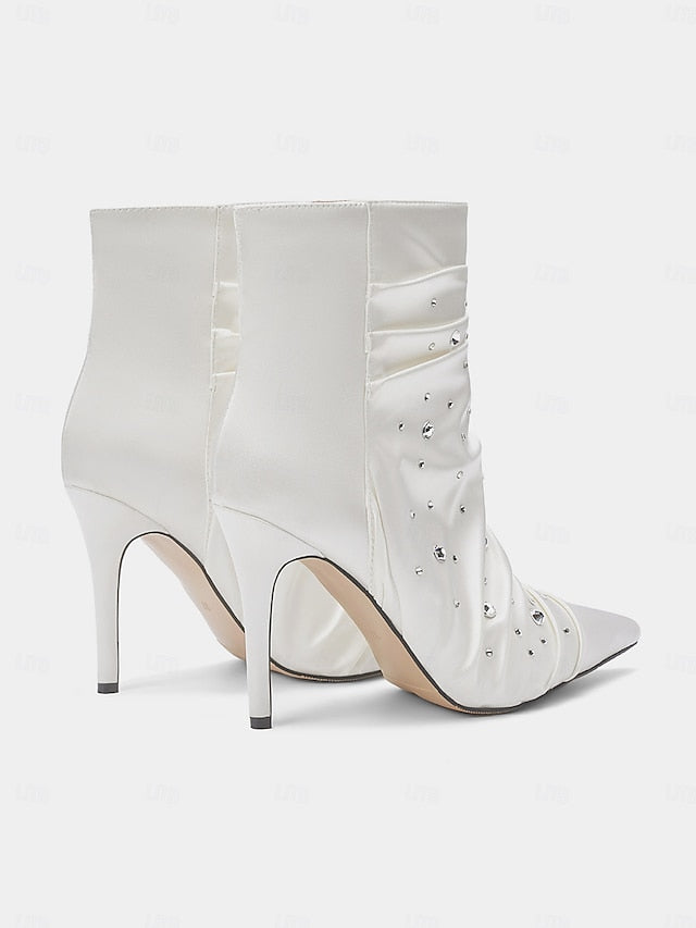 Rhinestone White with Satin Women's Ankle Boots