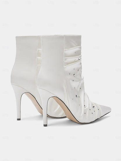 Rhinestone White with Satin Women's Ankle Boots