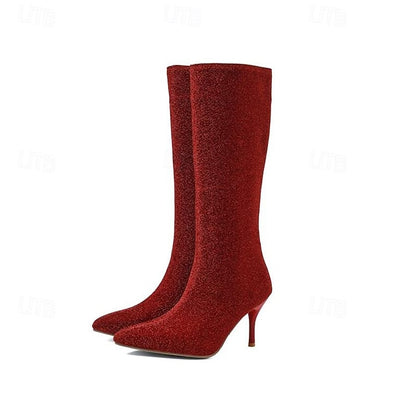 – Knee-High Women's Sparkly Stiletto Elegant Boots