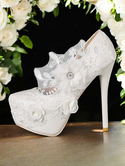 White Shoes Wedding with Floral Lace Embellishments