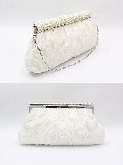 Bag Women's Clutch Beaded Black Evening with Elegant Lace