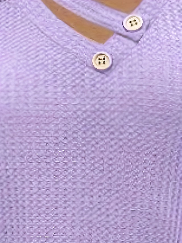 Women's Blouse Lace Buttons Solid Color Elegant Stylish