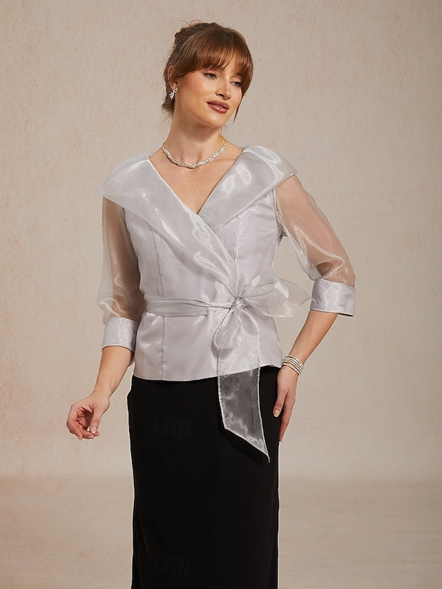 Women's Dressy Tops Ruched Illusion Solid Color Elegant 3/4