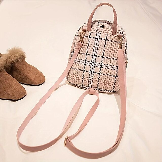 Leather Backpack Mini Buckle – with and Stylish Plaid Flap