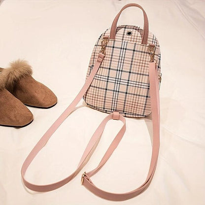 Leather Backpack Mini Buckle – with and Stylish Plaid Flap
