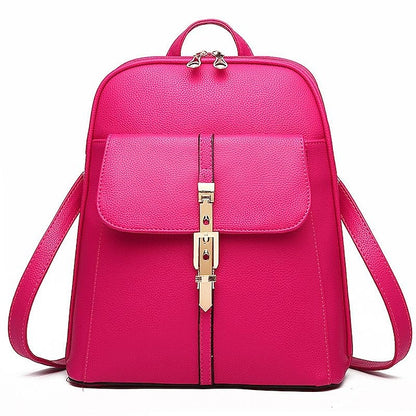 Women's Lock Black Leather Faux Purse Backpack with Gold