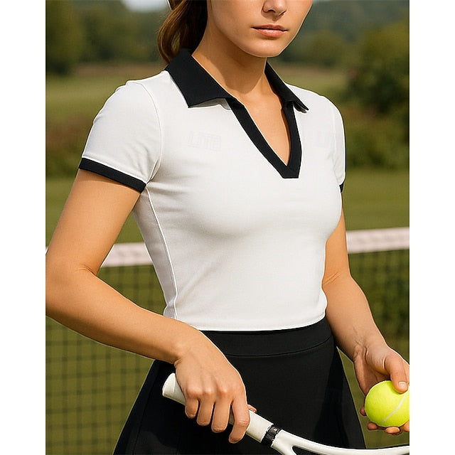 Women's Color Block Tennis Top Short Sleeves Sweat-Wicking