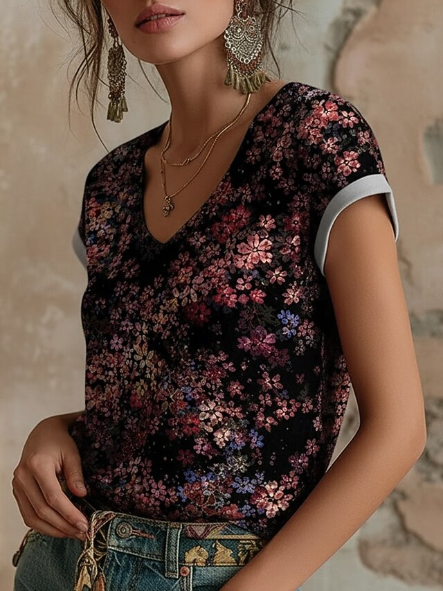 Women's T Shirt Print Floral Graphic Bohemia Vintage Casual