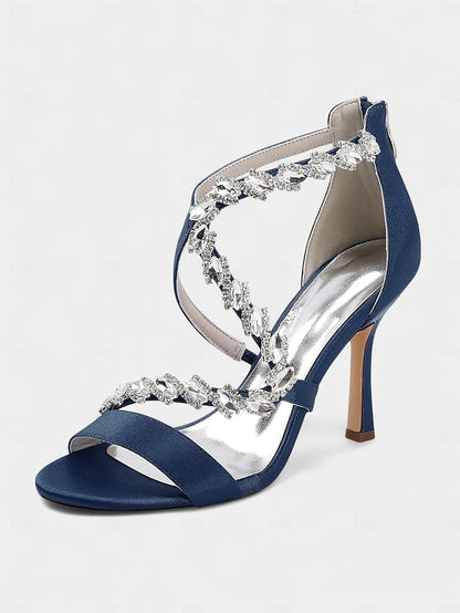 - High White Strappy Rhinestone Women's Sandals Heel