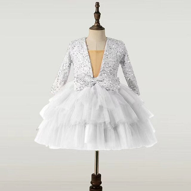 Girls' Long Kids Performance Party Sleeve Dress Sequin