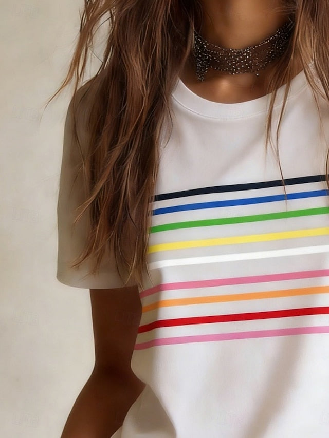 Women's T Shirt Tee Top Print Graphic Striped Stylish