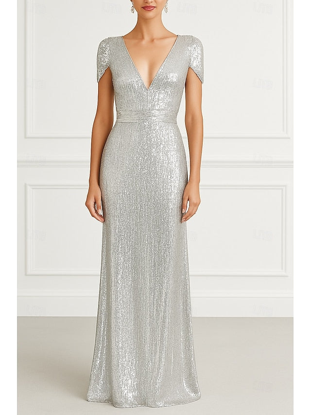 Black Formal Gold Wedding Elegant Evening Column Dress Gown