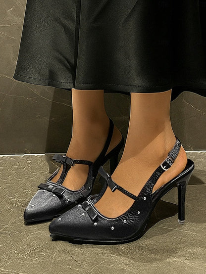 Purple Heels with and Satin – T-Strap Bows Women's Studs