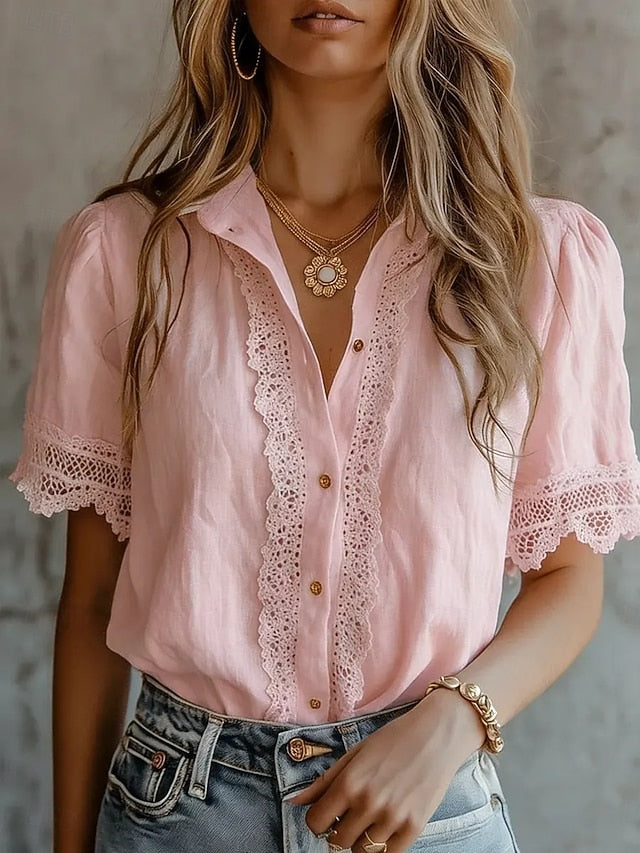 Women's Shirt Lace Shirt Blouse Solid Color Plain Elegant