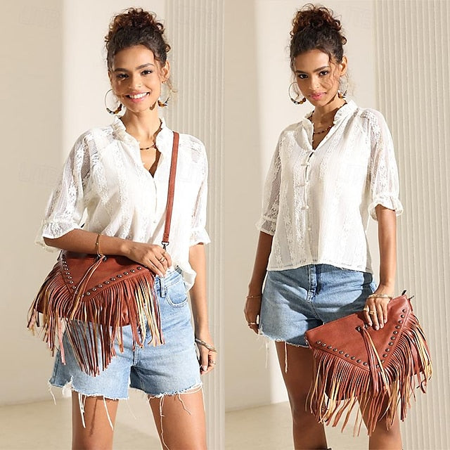 Style Leather with Women's Fringe Crossbody Bohemian Bag