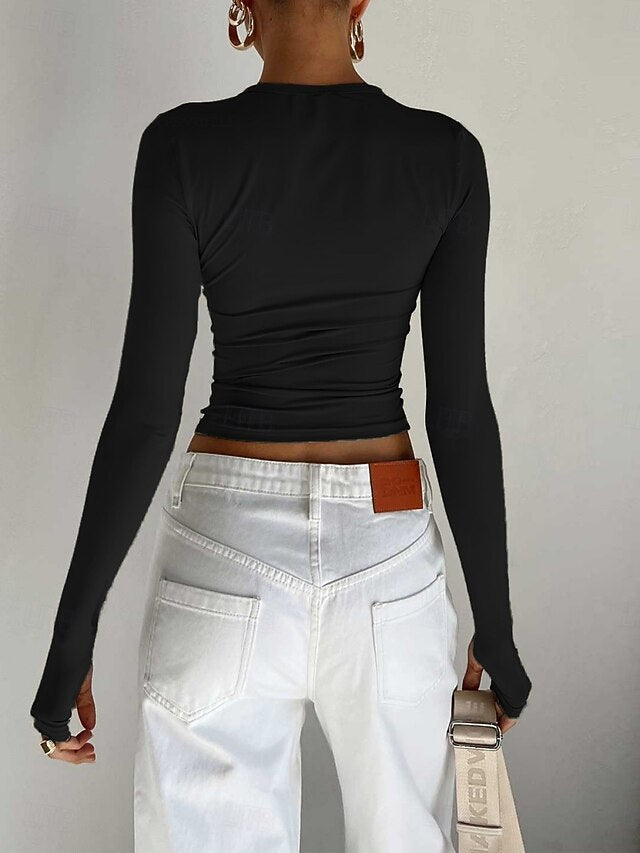 Women's T Shirt Long Cotton Top Tee Top Solid Color Fashion