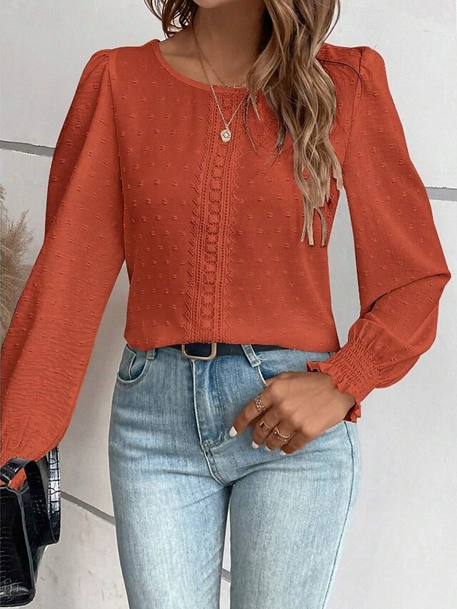 Women's Popover Shirt Casual Shirt Blouse Lace Patchwork