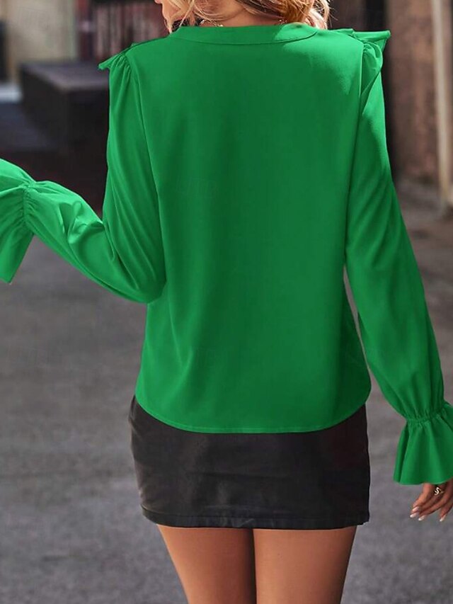 Women's Shirt Blouse Ruched Ruffle Plain Active Stylish
