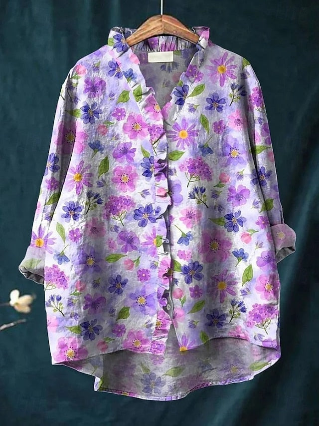Women's Boho Shirt Ruffle Floral Graphic Bohemia Vintage
