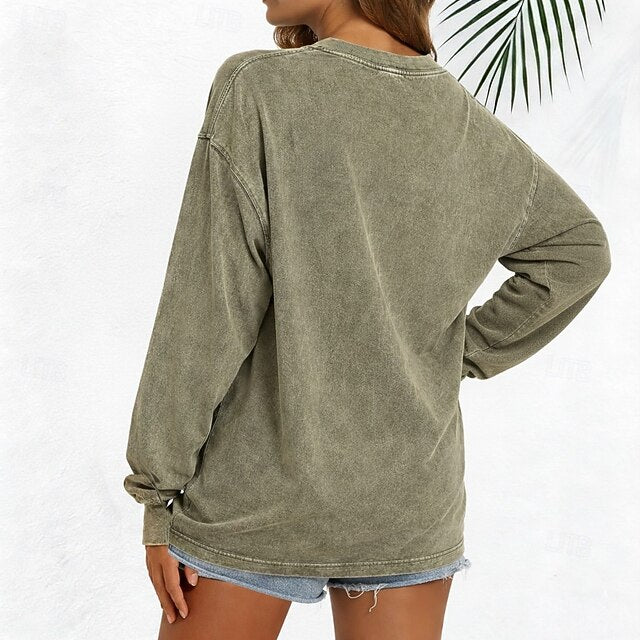 Women's Oversized Tee 100% Cotton Vintage Washed Tops