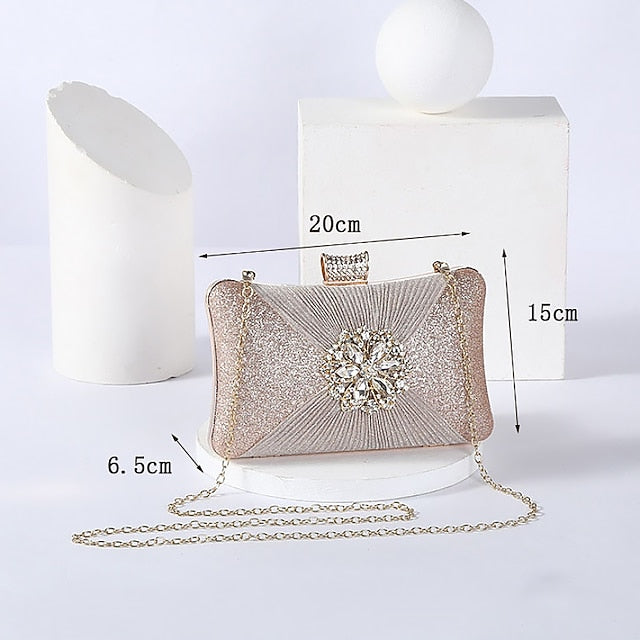 Elegant with Clutch Bag Gold Women's Chain Strap Rhinestone