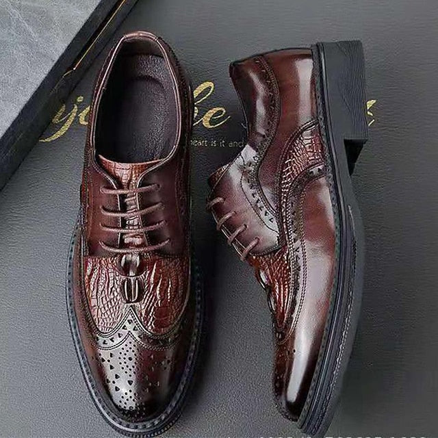 Brown Leather Shoes Oxford Men's Crocodile - Brogue