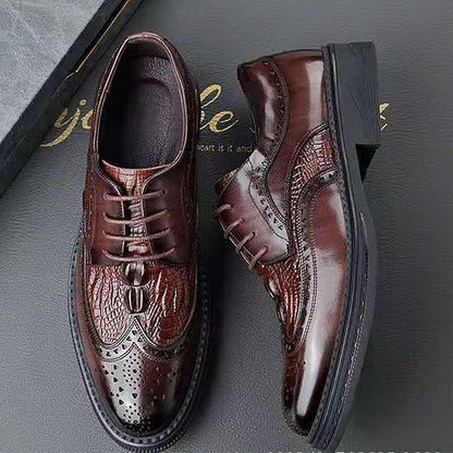 Brown Leather Shoes Oxford Men's Crocodile - Brogue