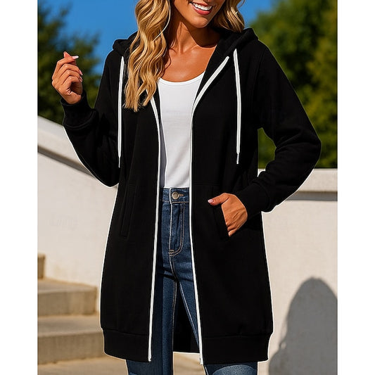 Women's Zip Up Sweatshirt Long Hooded Sweatshirt Drawstring