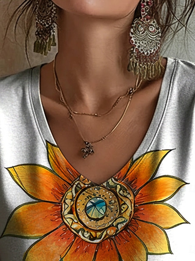 Women's T Shirt Print Graphic Sunflower Bohemia Vintage