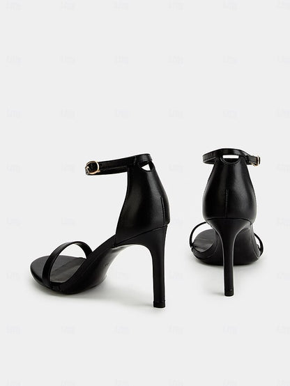 Ankle Strap Open-Toe Women Black Stiletto Elegant - Sandals for