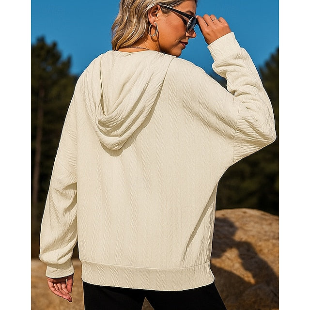 Women's Fullzipper Jacket Hooded Sweatshirt Pocket Long