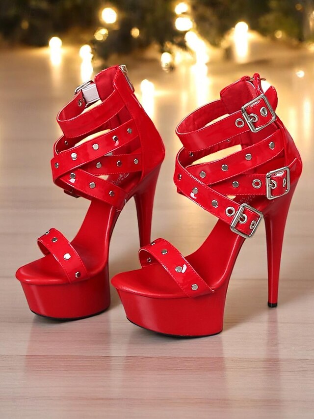 Women's High Platform Buckled White and Straps Heels with