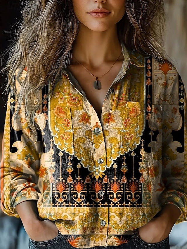 Women's Shirt Floral Paisley Stylish Modern Long Sleeve