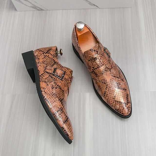 Shoes Snake Monk Strap – Classic for Men Print Brown Formal
