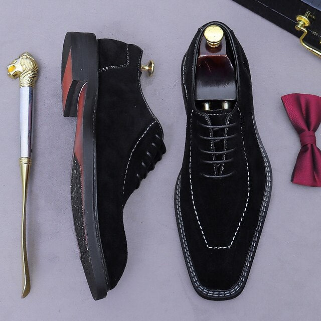 Cowhide Suede Derby Genuine Men's Shoes Leather - Classic