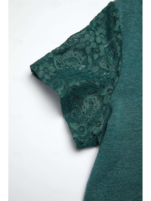 Women's Tunic Dressy Tops Lace Pleated Solid Color Plain