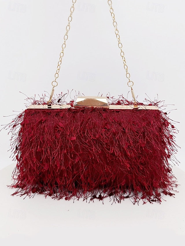 Chain with Strap Women's Feathered Chic Clutch Evening