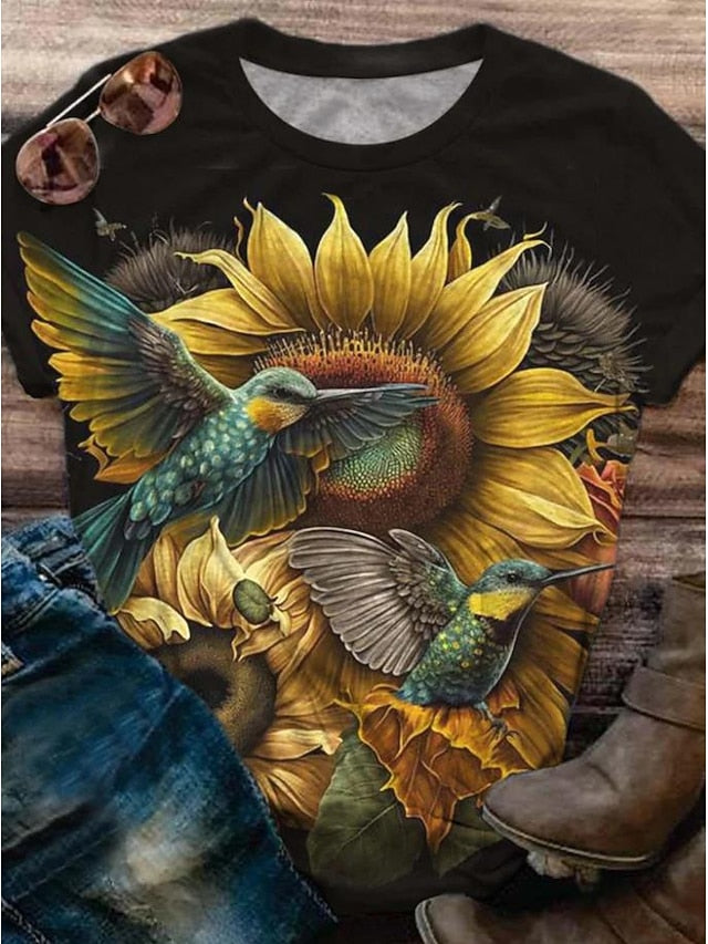Women's T Shirt Fashion Sunflower Print Short Sleeve