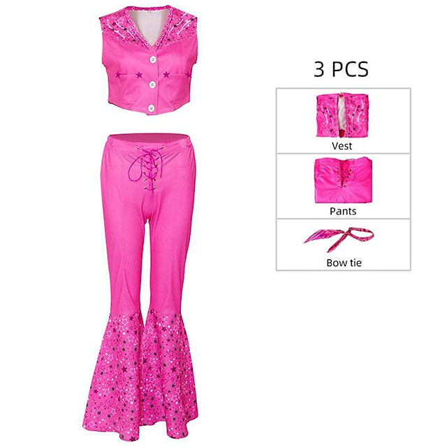 Pink West Cowgirl Outfit Doll Pants Vest Scarf Women's