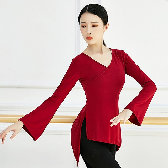 Breathable Ballet Top Split Ruching Solid Women's Training