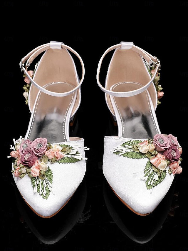 – Floral White Flat Embroidered Shoes Matching Clutch with
