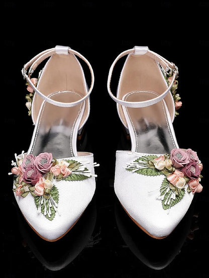 White Clutch Embroidered with – Floral Matching Shoes Flat