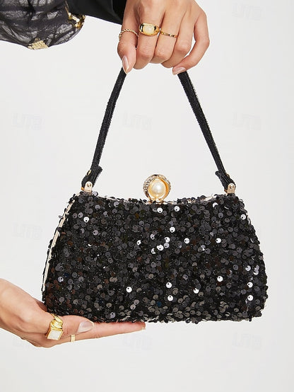 Pearl Black Clutch Sequin – with Accent Women's Evening