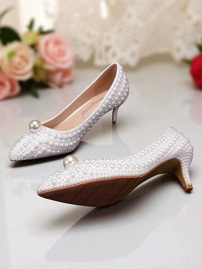 Pumps Pearl-Embellished Heel and Matching Women's Kitten
