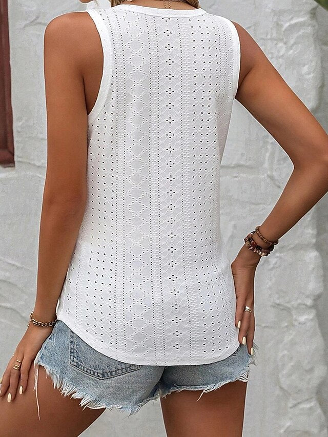 Lace top Eyelet Daily Women's Stylish Plain Blouse Tops