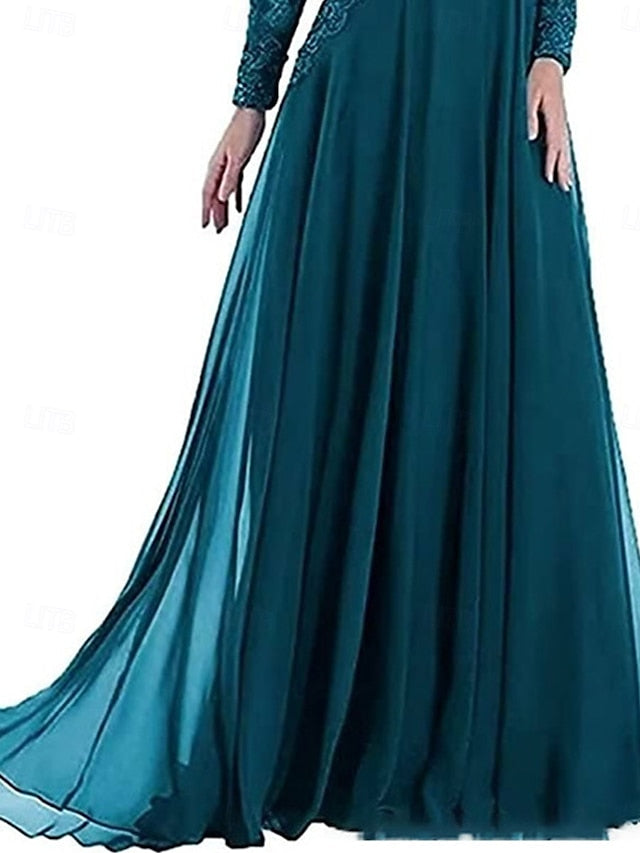 Neck Dress Crew A-Line of Floor Mother Party the Elegant Bride