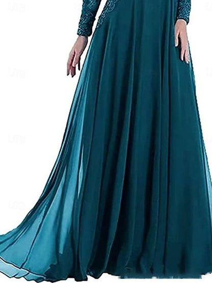 Neck Dress Crew A-Line of Floor Mother Party the Elegant Bride